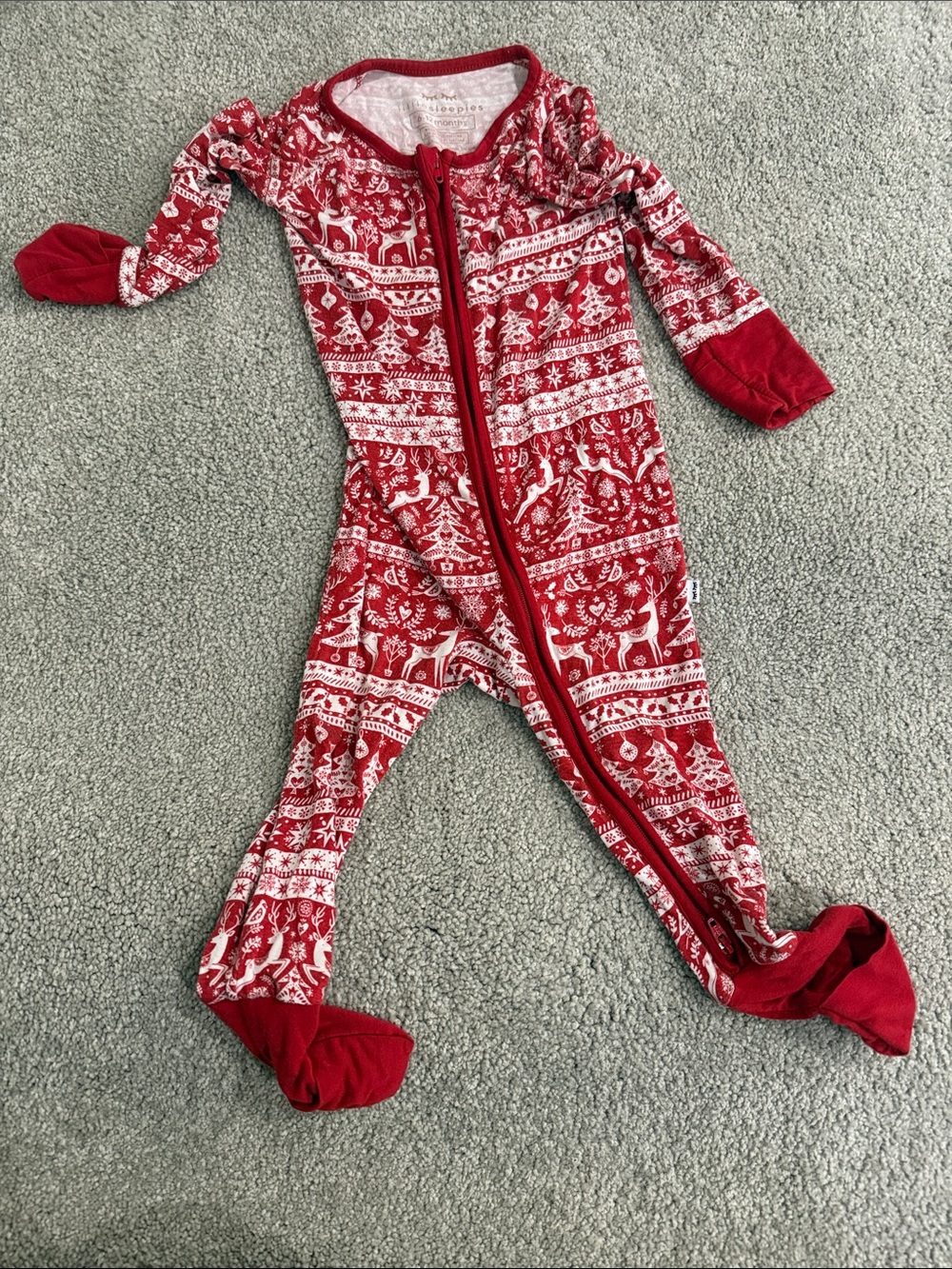 Little Sleepies Red and White Holiday Reindeer Footie Sleepwear
